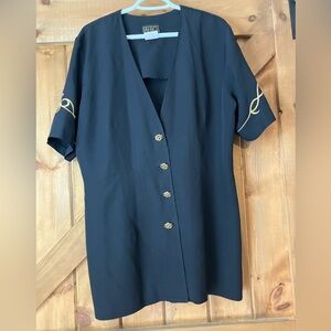 Vintage nautical mini dress/tunic with gold buttons and embroidery